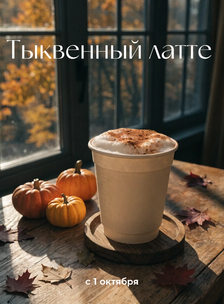 Плакат в режиме Utility: стакан по центру на деревянной подставке, тонкий шрифт