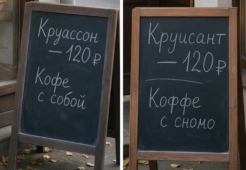 Две меловые доски Seedream 5.0 Pro: «Круассон» и «Круисант, Коффе с сномо»