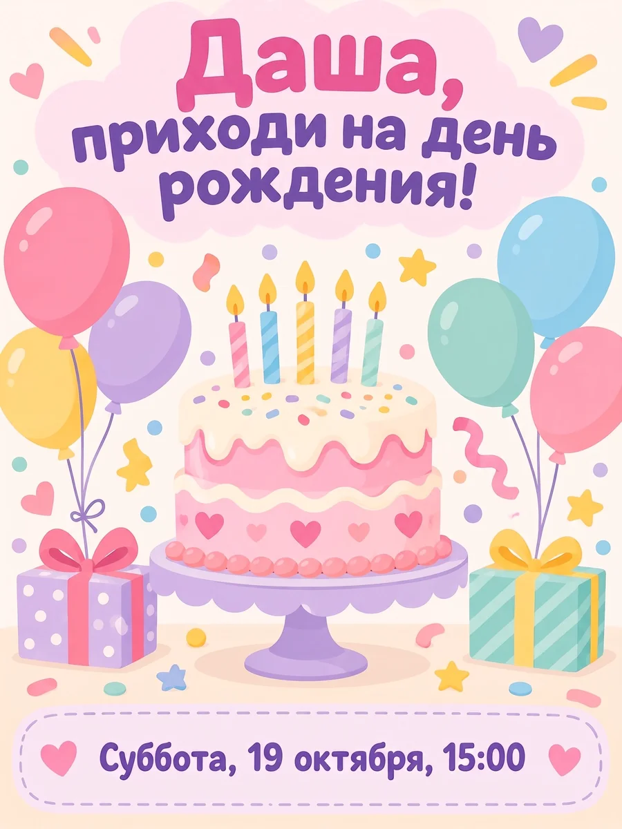 Открытка с именем «Даша» и датой 19 октября, Nano Banana Pro