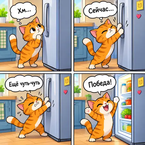 Комикс из 4 панелей с репликами на русском