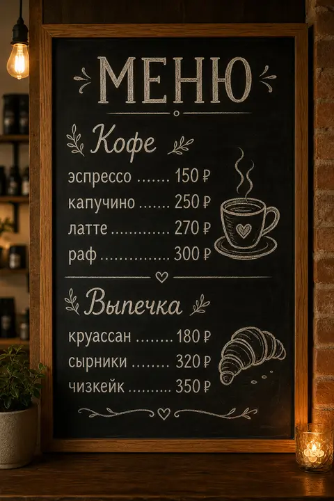 Меловая доска с меню на русском