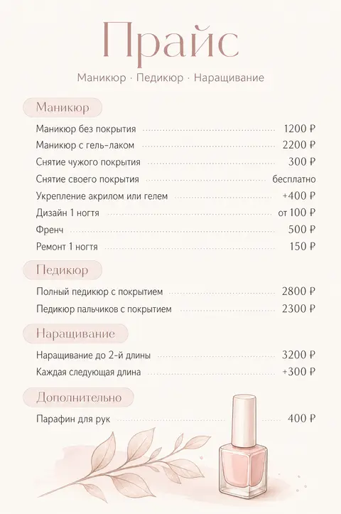 Прайс-лист мастера маникюра