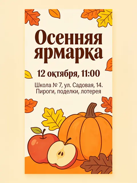 Афиша школьной ярмарки с русским текстом