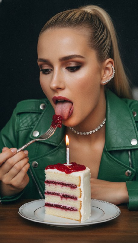 Девушка с тортом и свечой