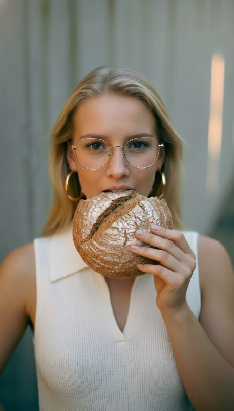 Девушка с хлебом в стиле fashion