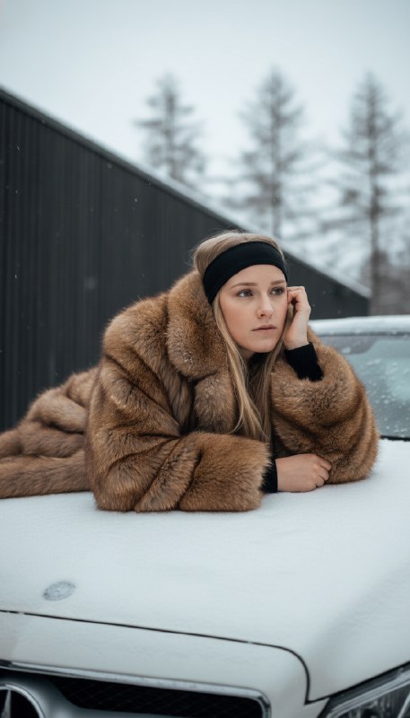 Зимний портрет на капоте авто
