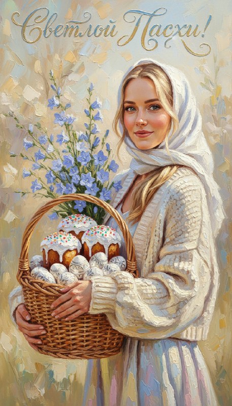 Пасхальная открытка с куличами