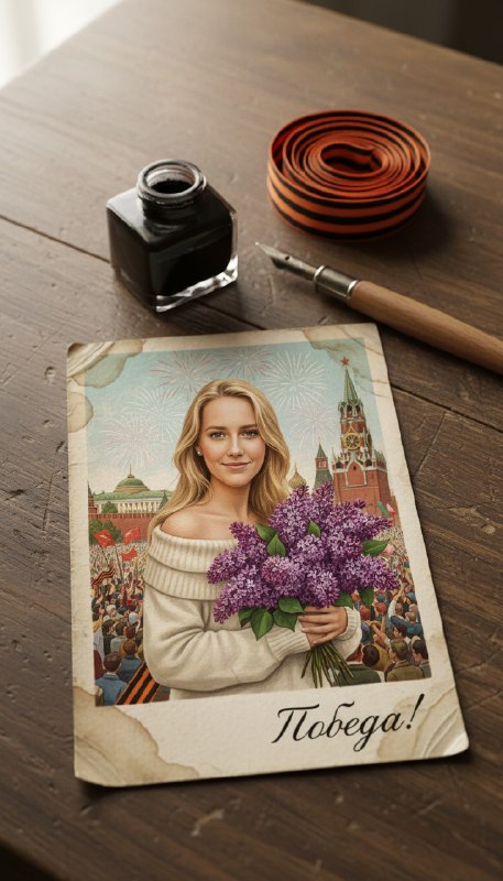 Открытка Победы с сиренью