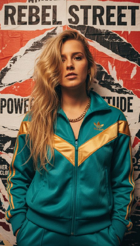 Женщина в ретро-костюме Adidas